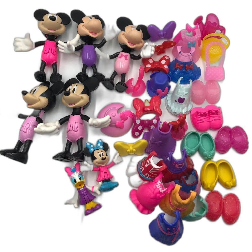 Disney Minnie & Mickey Mouse Movable Figures Lot Assorted Clothes & Accessories